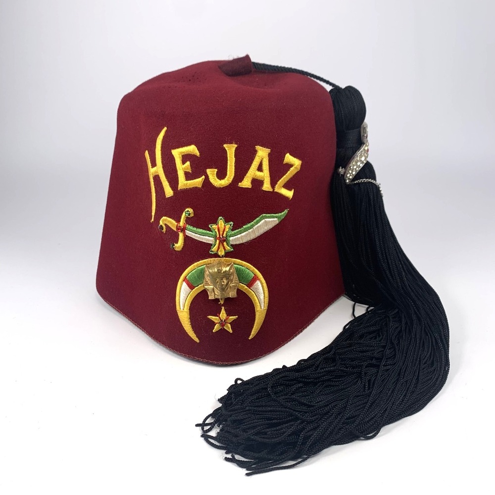 Vintage Freemason Shriners Hejaz Fez Hat w/ Tassel Jewels Pins Red